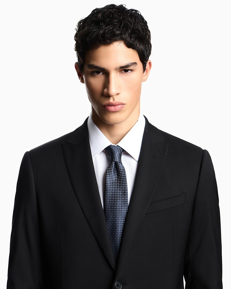 Emporio Armani - Pure silk tie with jacquard micro-pattern, Man, Navy Blue, Size: TU