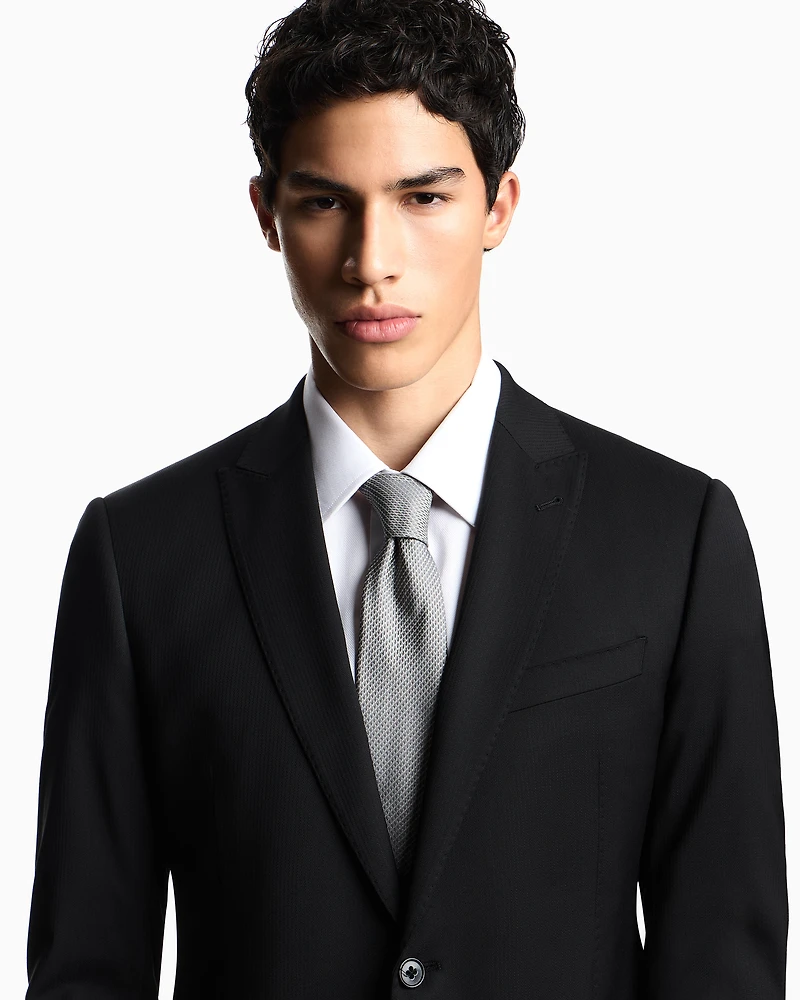 Emporio Armani - Pure silk micro-textured tie, Man, Grey, Size: TU