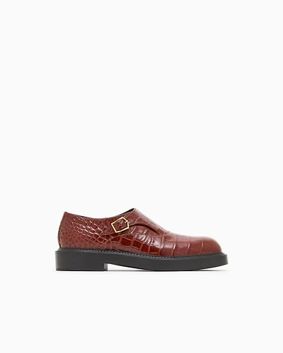 Emporio Armani - Crocodile-print calfskin monkstraps, Man, Brown, Size: