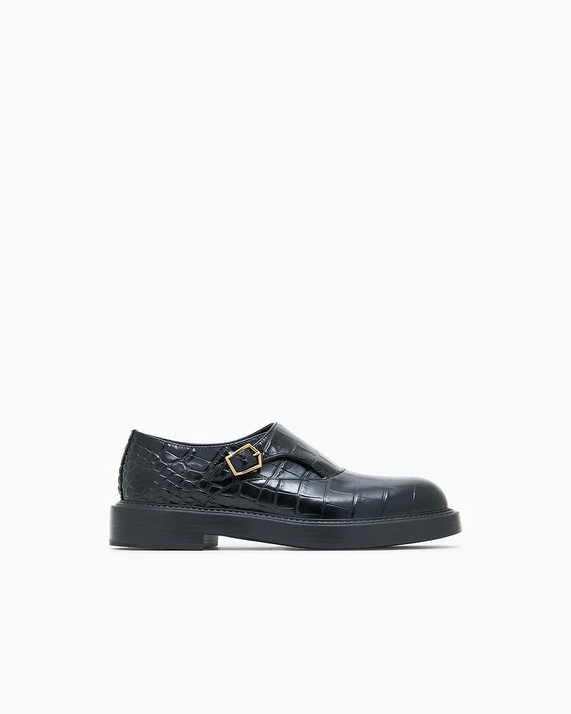 Emporio Armani - Crocodile-print calfskin monkstraps, Man, Black, Size: