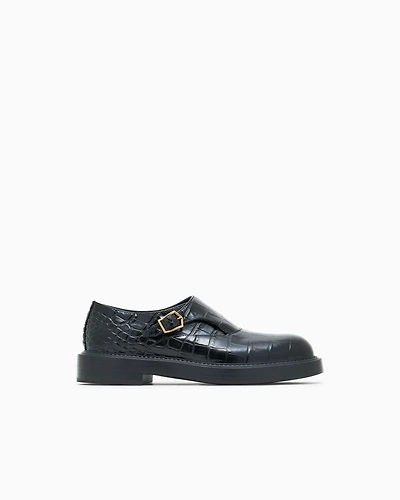Emporio Armani - Crocodile-print calfskin monkstraps, Man, Black, Size: