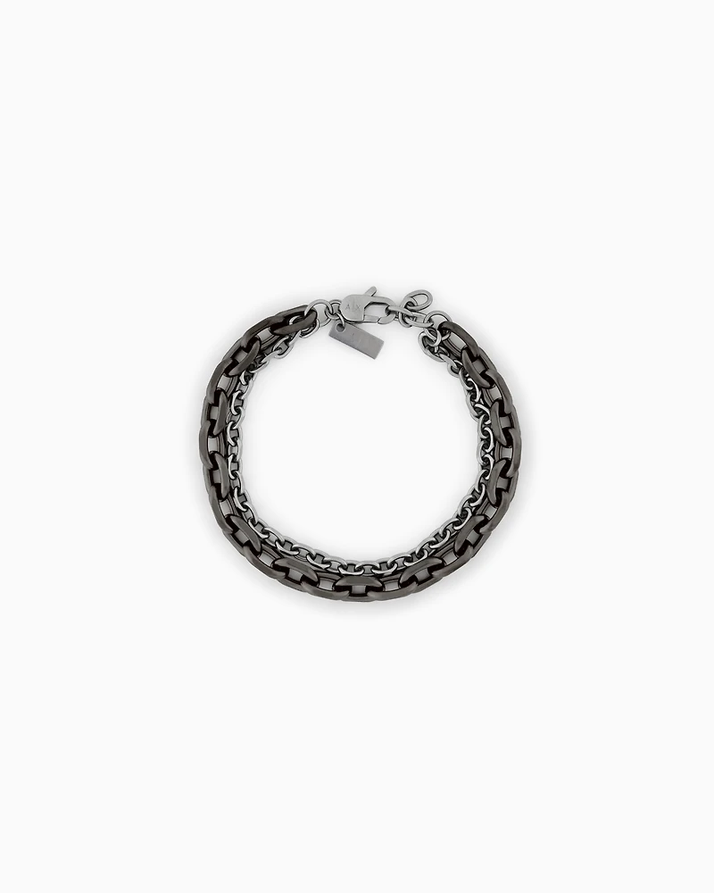 Armani Exchange - Gunmetal and Silver-Tone Stainless Steel Double Chain Bracelet, Man, Multicoloured, Size: TU