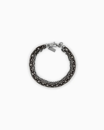 Armani Exchange -  Gunmetal and Silver-Tone Stainless Steel Double Chain Bracelet, Man, Multicoloured, Size: TU