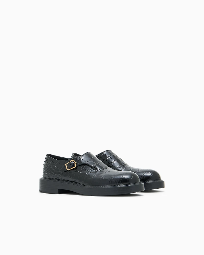 Emporio Armani - Crocodile-print calfskin monkstraps, Man, Black, Size: