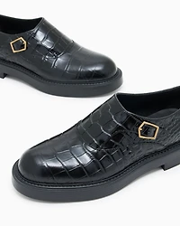 Emporio Armani - Crocodile-print calfskin monkstraps, Man, Black, Size: