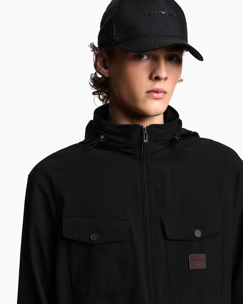 Emporio Armani - Jacquard nylon baseball cap with all-over logo lettering, Man, Black, Size: TU