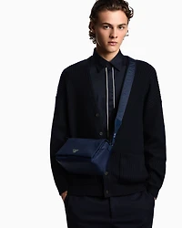 Emporio Armani - ASV recycled-nylon shoulder bag with flap, Man, Blue, Size: TU