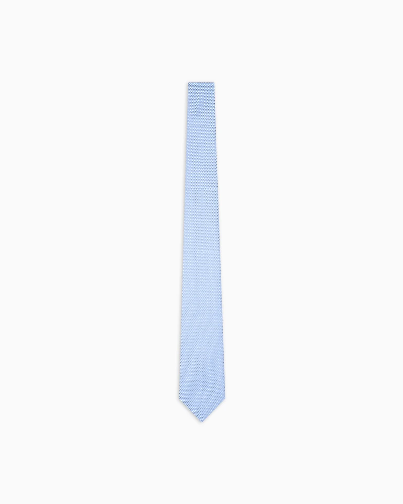 Emporio Armani - Silk blend tie with jacquard op-art micro-pattern, Man, Light Blue, Size: TU