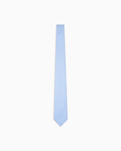 Emporio Armani - Silk blend tie with jacquard op-art micro-pattern, Man, Light Blue, Size: TU