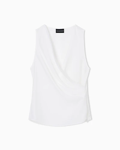 Emporio Armani - Fluid crêpe top with draping , Woman, White, Size: