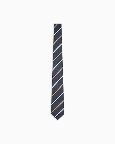 Emporio Armani - Pure silk tie with jacquard pattern, Man, Navy Blue, Size: TU