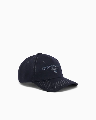 Emporio Armani - Virgin-wool baseball cap with embroidered logo, Man, Navy Blue, Size: TU
