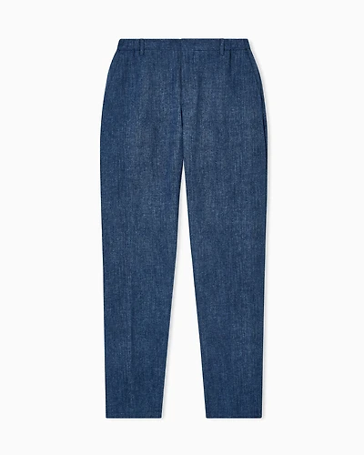 Emporio Armani - Printed seersucker fabric trousers, Man, Blue, Size: