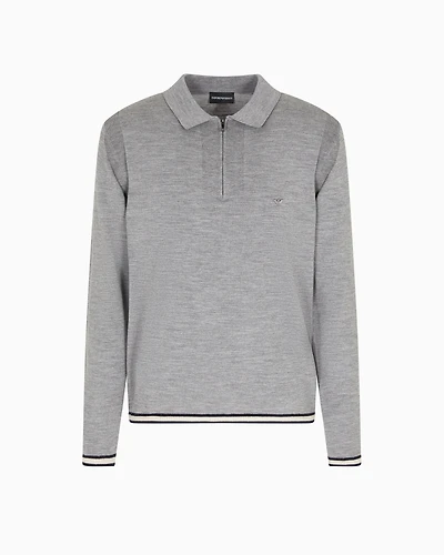 Emporio Armani - Polo-shirt collar jumper pure virgin wool, Man, Grey, Size: