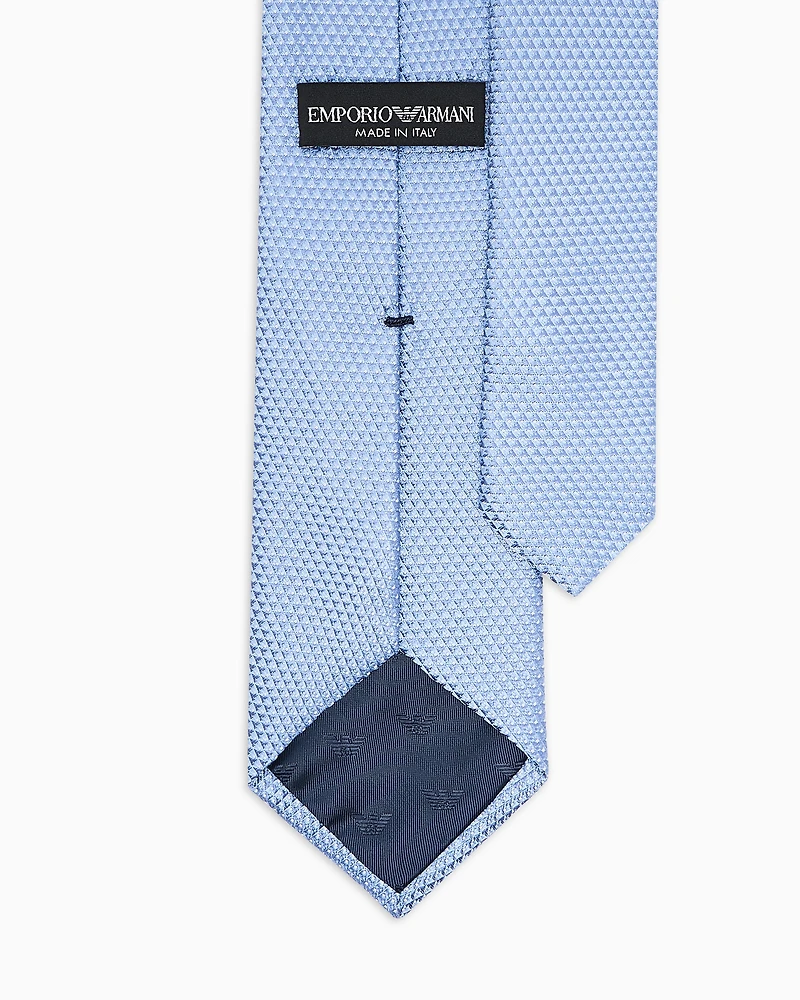 Emporio Armani - Silk blend tie with jacquard op-art micro-pattern, Man, Light Blue, Size: TU