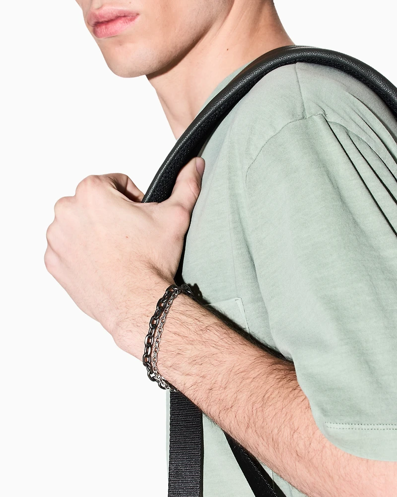 Armani Exchange -  Gunmetal and Silver-Tone Stainless Steel Double Chain Bracelet, Man, Multicoloured, Size: TU