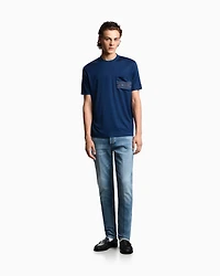 Emporio Armani - Lyocell blend jersey T-shirt with pocket and 3D-effect logo, Man, Blue, Size: