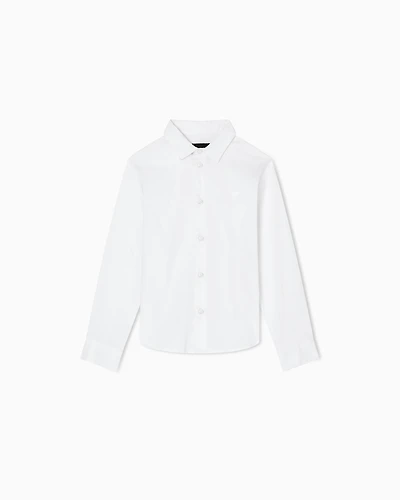 Emporio Armani - Poplin shirt with monochromatic eagle embroidery, Boy, White, Size: