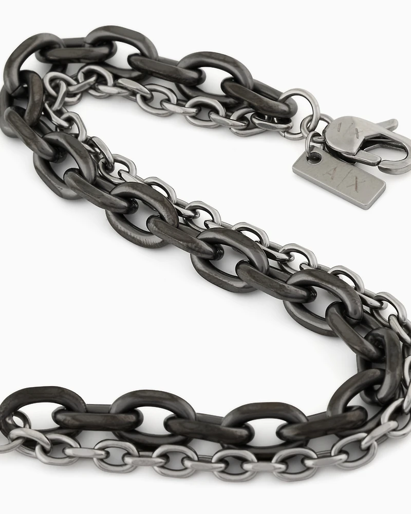 Armani Exchange -  Gunmetal and Silver-Tone Stainless Steel Double Chain Bracelet, Man, Multicoloured, Size: TU