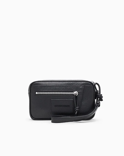 Emporio Armani - Tumbled leather washbag, Man, Black, Size: TU