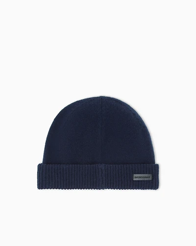 Emporio Armani - Pure cashmere beanie, Man, Navy Blue, Size: