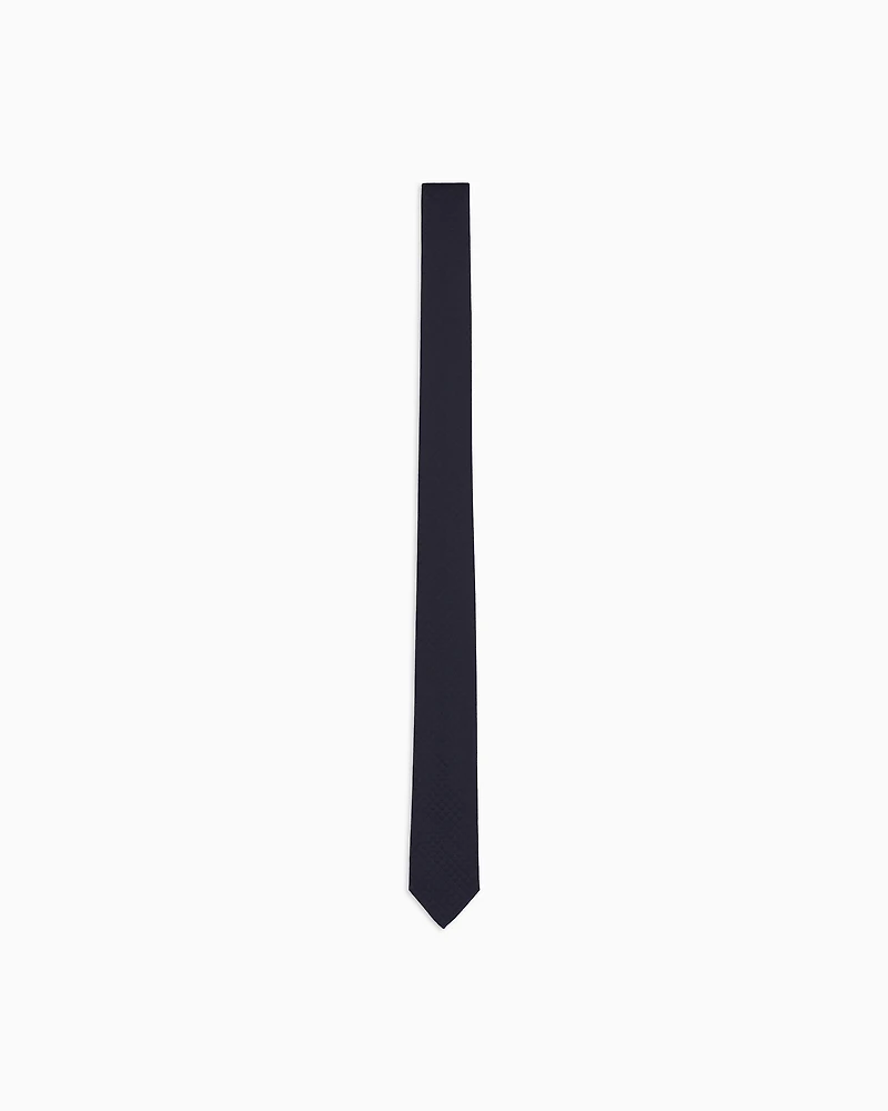 Emporio Armani - Pure silk tie with jacquard monogram, Man, Blue, Size: TU
