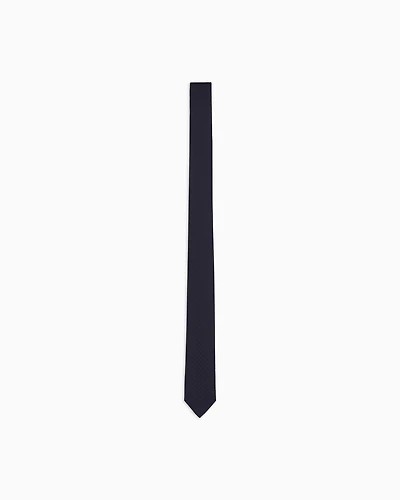 Emporio Armani - Pure silk tie with jacquard monogram, Man, Blue, Size: TU