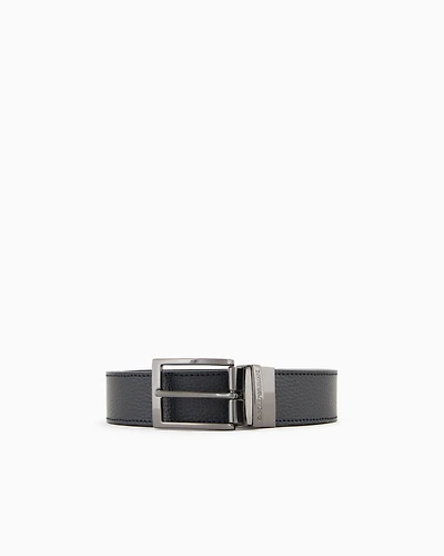Emporio Armani - Palmellato-leather printed reversible belt, Man, Navy Blue, Size: TU