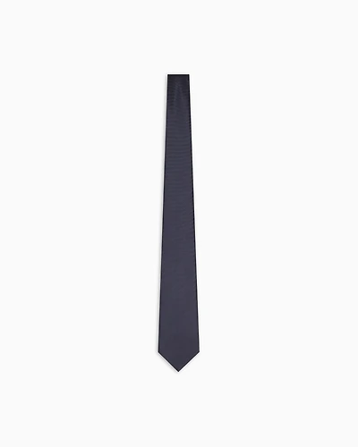 Emporio Armani - Ottoman-style pure silk tie, Man, Navy Blue, Size: TU