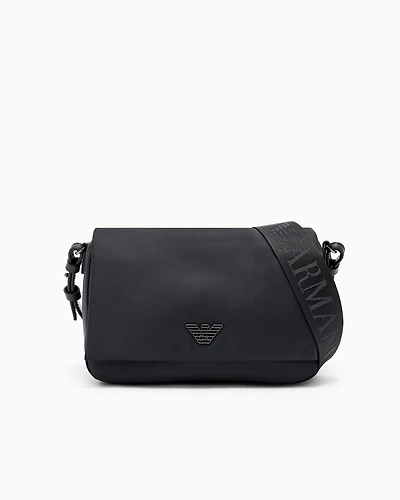 Emporio Armani - ASV recycled-nylon shoulder bag with flap, Man, Black, Size: TU