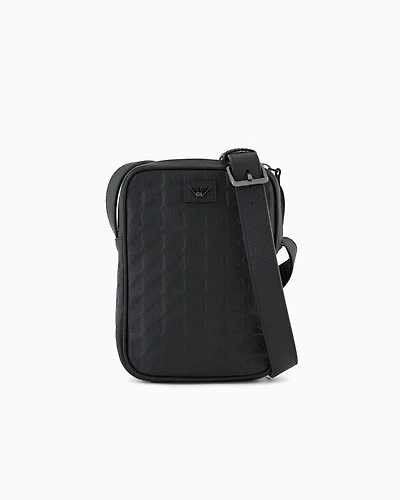 Emporio Armani - Leather tech case with all-over embossed eagle, Man, Black, Size: TU