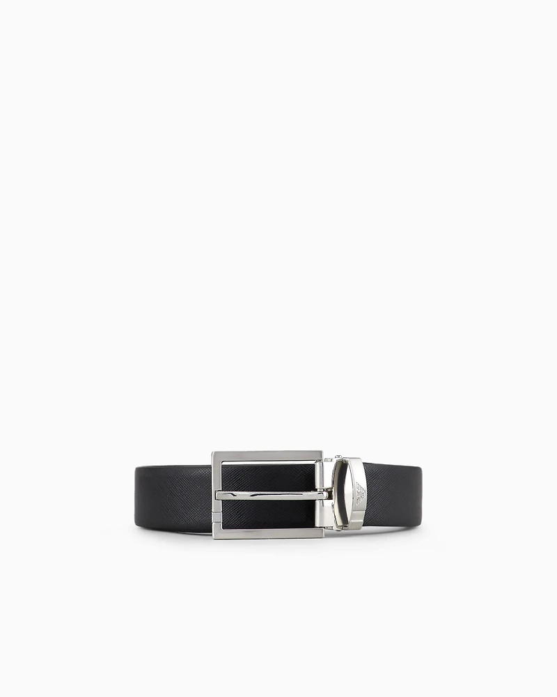 Emporio Armani - Gift box with Saffiano leather belt and interchangeable buckle, Man, Black, Size: TU