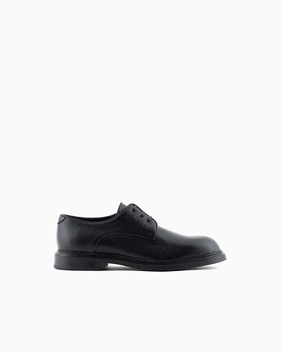 Emporio Armani - Pebbled leather Derby shoes, Man, Black, Size: