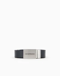 Emporio Armani - Reversible leather belt with logo buckle, Man, Blue, Size: TU