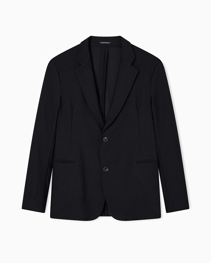 Emporio Armani - Single-breasted jacket technical jersey with a 3D micro-textured effect, Man, Black, Size: