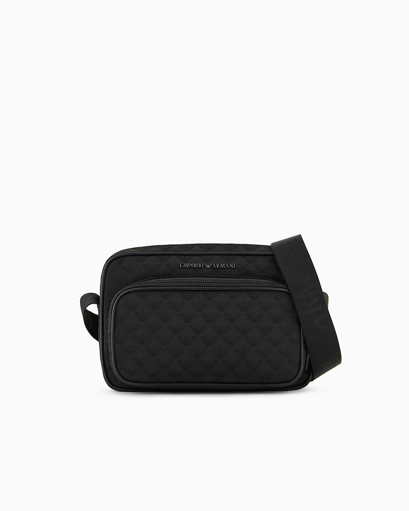 Emporio Armani - Nylon shoulder bag with all-over jacquard eagle, Man, Black, Size: TU