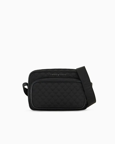 Emporio Armani - Nylon shoulder bag with all-over jacquard eagle, Man, Black, Size: TU