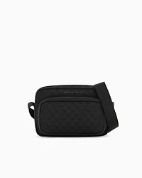 Emporio Armani - Nylon shoulder bag with all-over jacquard eagle, Man, Black, Size: TU