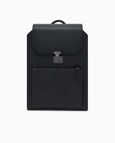 Emporio Armani - Tumbled-leather backpack with flap and laptop compartment , Man, Black, Size: TU