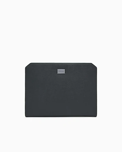Emporio Armani - Document holder pouch in tumbled leather, Man, Black, Size: TU