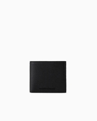Emporio Armani - Tumbled leather wallet with coin pocket, Man, Black, Size: TU
