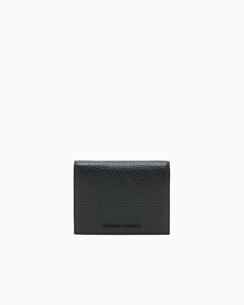 Emporio Armani - Tumbled leather compact wallet, Man, Black, Size: TU