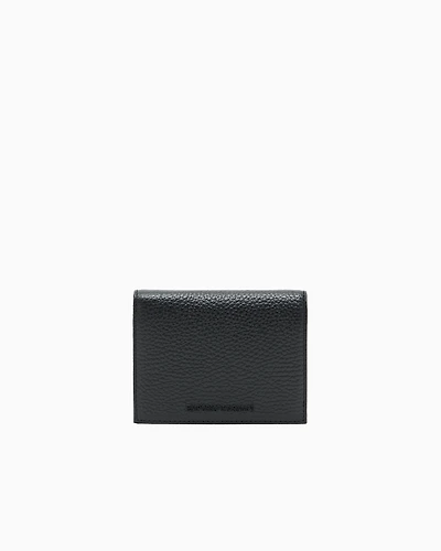 Emporio Armani - Tumbled leather compact wallet, Man, Black, Size: TU