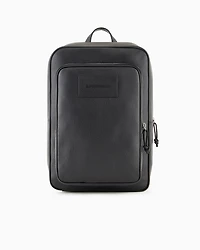 Emporio Armani - Tumbled-leather backpack with laptop compartment, Man, Black, Size: TU