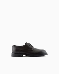 Emporio Armani - Pebbled leather Derby shoes, Man, Brown, Size: