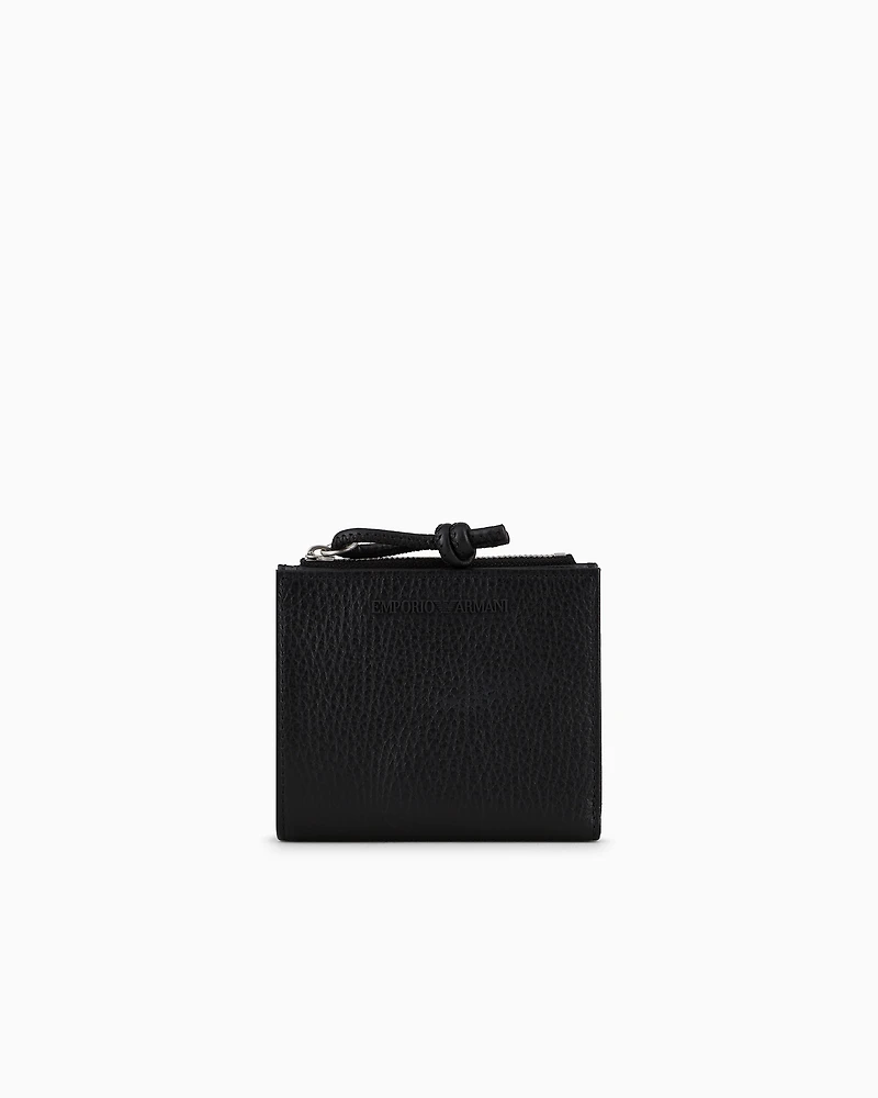 Emporio Armani - Zipped, tumbled-leather card holder, Man, Black, Size: TU