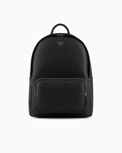 Emporio Armani - ASV regenerated Saffiano leather round backpack with eagle plate, Man, Black, Size: TU