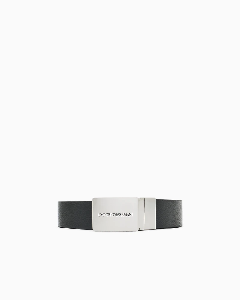 Emporio Armani - Reversible leather belt with logo buckle, Man, Black, Size: TU