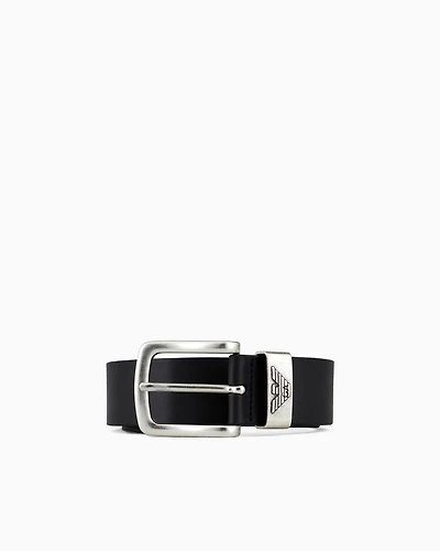 Emporio Armani - Leather belt with logo buckle, Man, Black, Size: