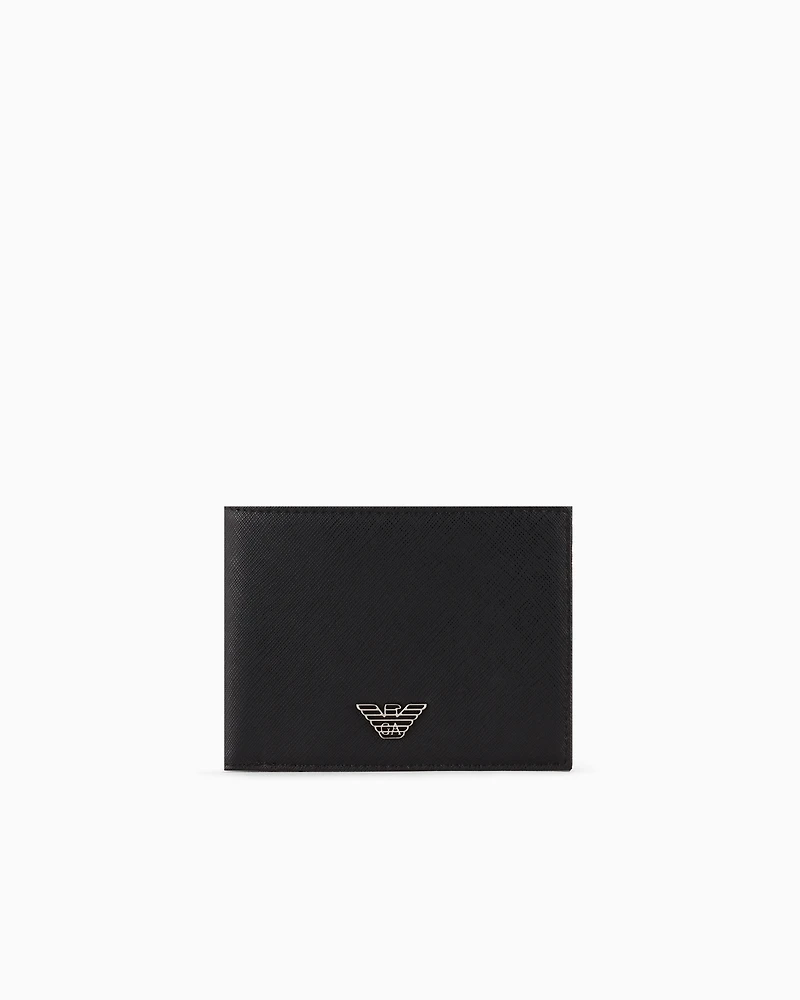 Emporio Armani - ASV regenerated Saffiano leather coin-pocket wallet with eagle plate, Man, Black, Size: TU